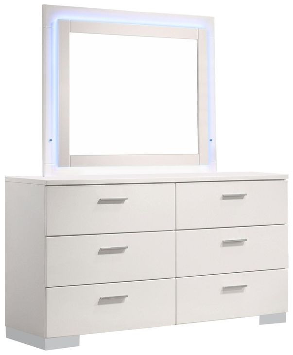Felicity White High Gloss 6 Drawer Dresser with LED Mirror