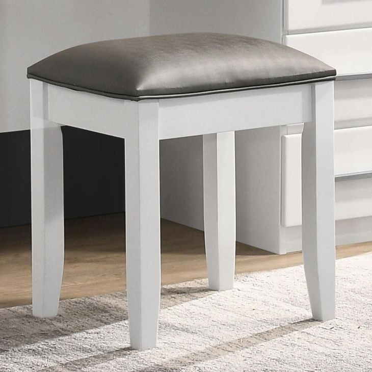 Felicity Metallic and Gloss White Vanity Stool