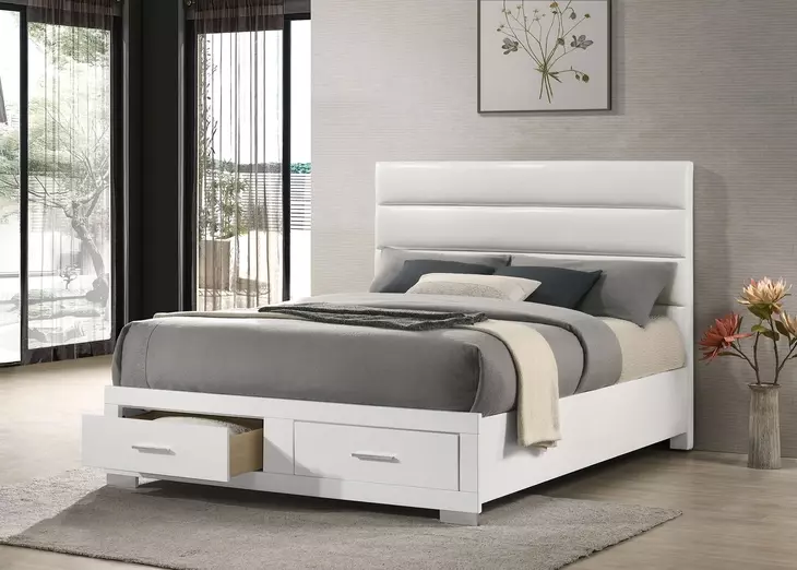 Felicity White California King Upholstered Platform Bed with Storage