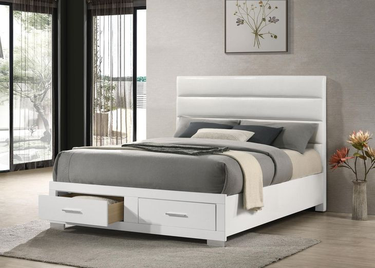 Felicity White High Gloss Queen Upholstered Platform Storage Bed