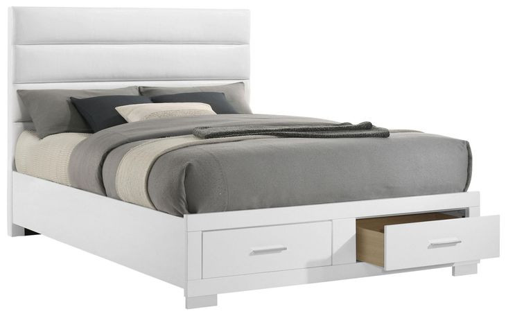 Felicity White High Gloss Queen Upholstered Platform Storage Bed