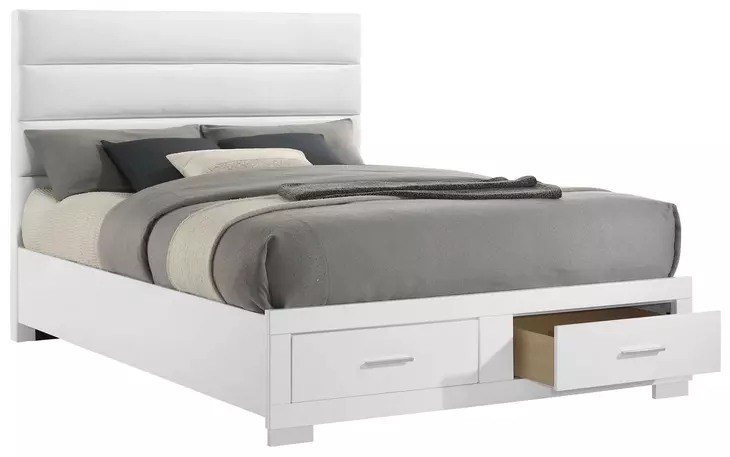 Felicity White High Gloss Queen Upholstered Platform Storage Bed
