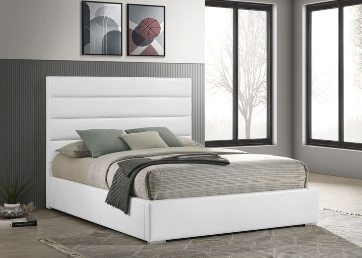 Felicity White King Upholstered Low Profile Platform Bed