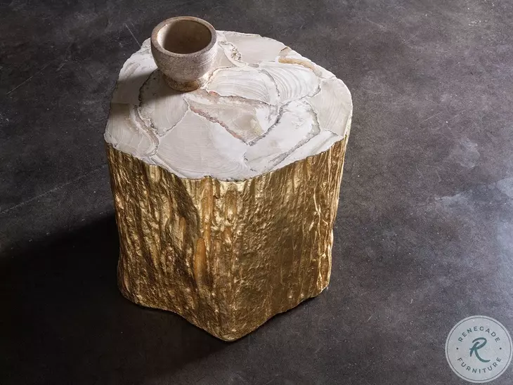 Signature Designs Gold Leaf Trunk Segment Spot Table