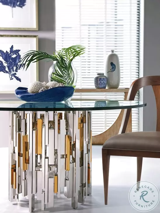 Signature Designs Stainless Steel And Brass Cityscape Round Dining Room Set