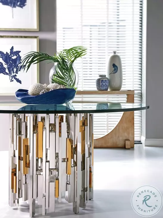 Signature Designs Stainless Steel And Brass Cityscape Round Dining Table