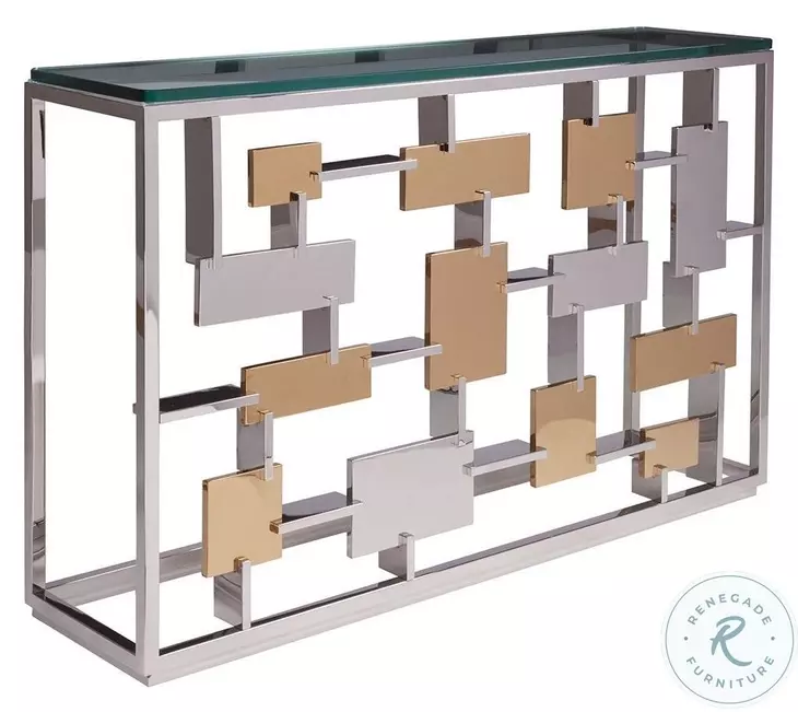 Signature Designs Stainless Steel And Brass Cityscape Console Table