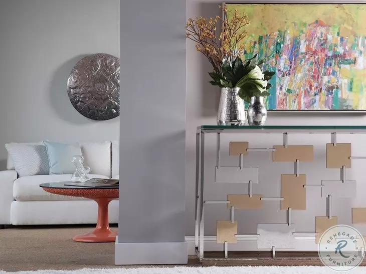 Signature Designs Stainless Steel And Brass Cityscape Console Table