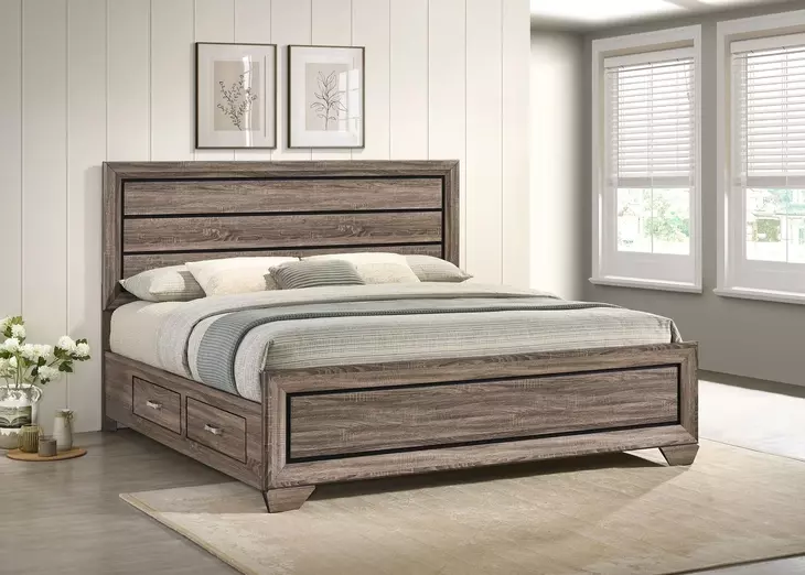 Kauffman Washed Taupe King Storage Panel Bed