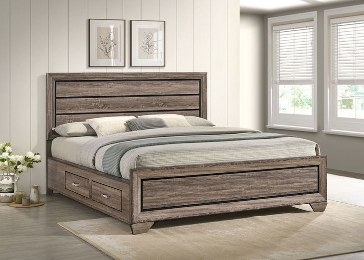 Kauffman Washed Taupe California King Storage Panel Bed
