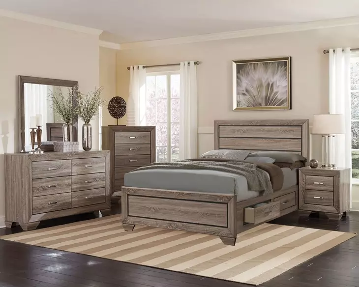 Kauffman Washed Taupe California King Storage Panel Bed