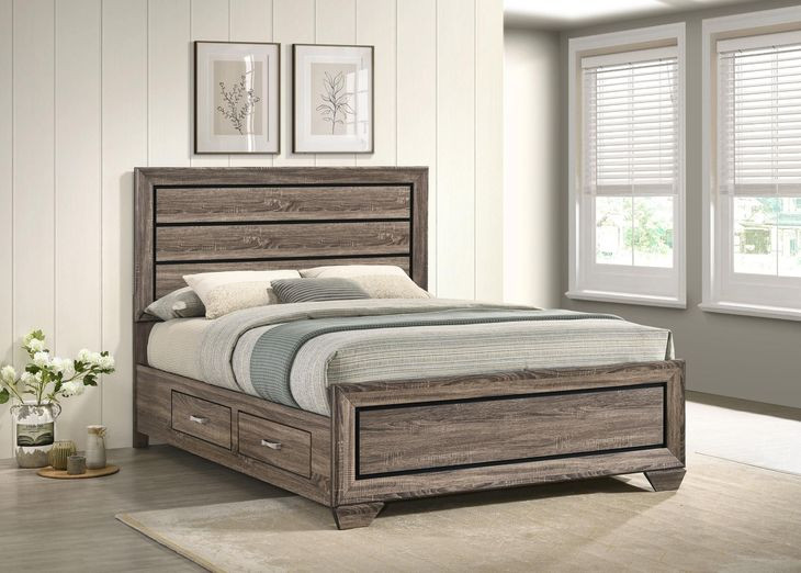 Kauffman Washed Taupe Queen Panel Storage Bed