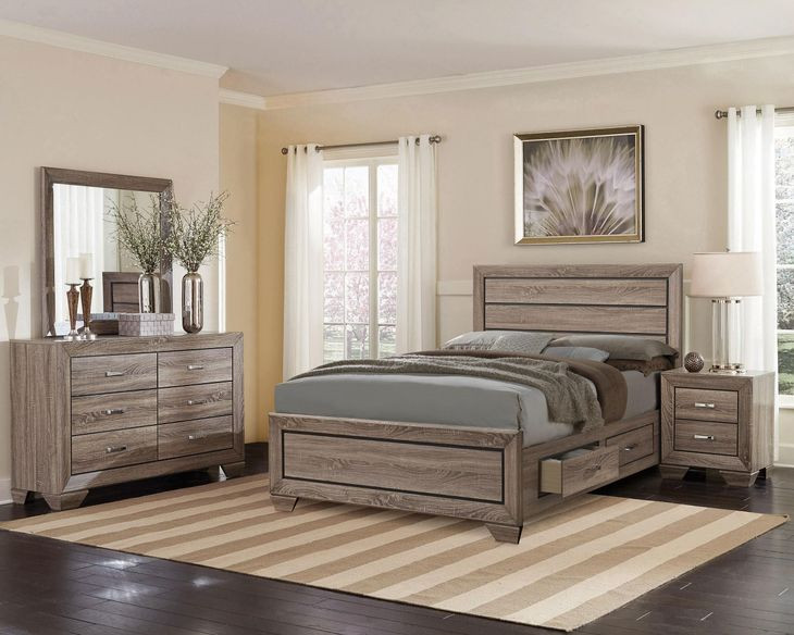 Kauffman Washed Taupe Queen Panel Storage Bed