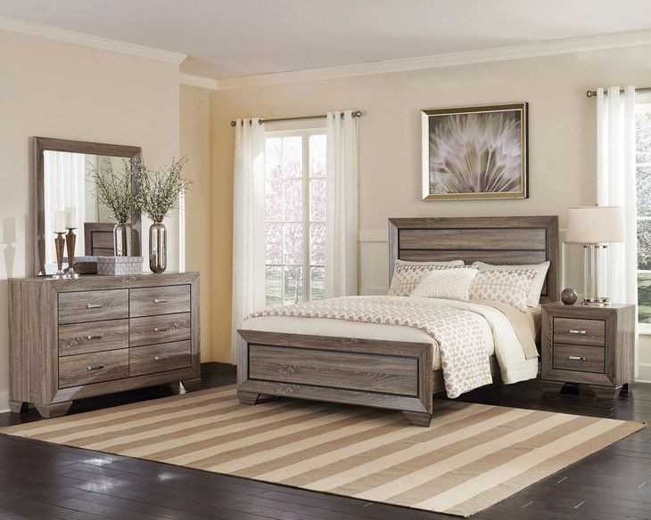 Kauffman Washed Taupe King Panel Bed