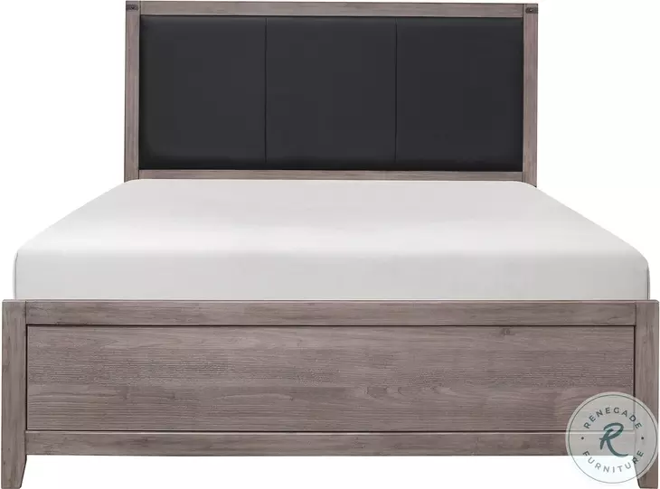 Woodrow Brownish Gray And Black Queen Upholstered Panel Bed