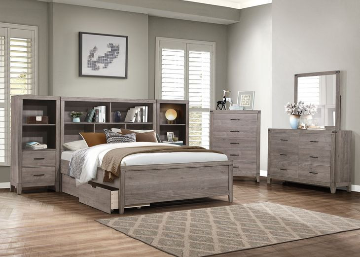 Woodrow Gray Queen Storage Wall Bed with Nightstand and Toybox