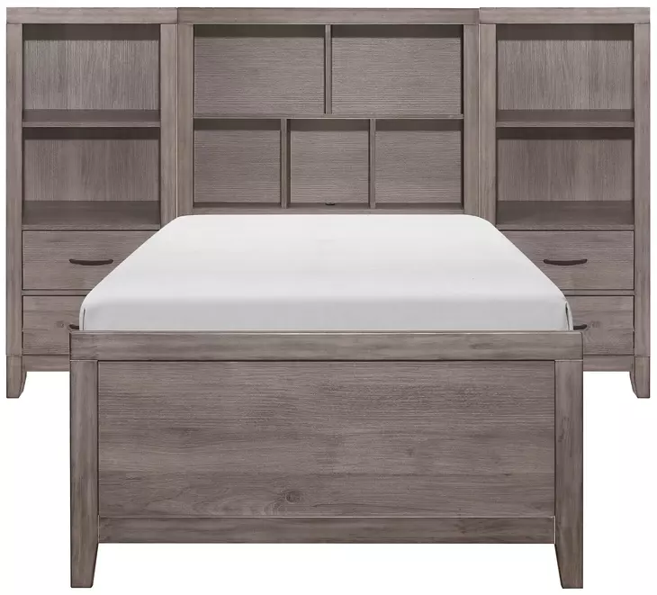 Woodrow Gray Twin Storage Wall Bed with Nightstand and Toybox