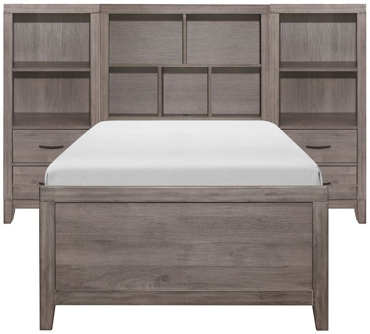 Woodrow Gray Twin Storage Wall Bed with Nightstand