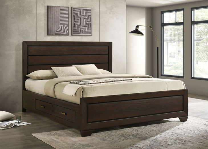 Kauffman Dark Cocoa California King Storage Panel Bed