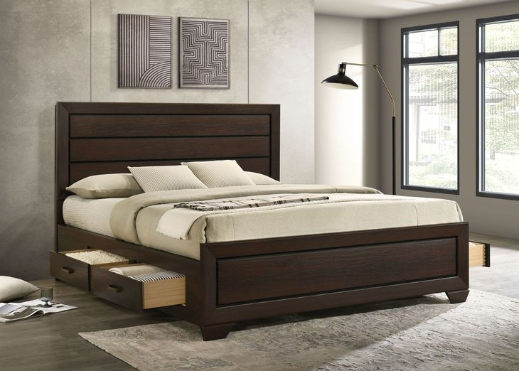 Kauffman Dark Cocoa California King Storage Panel Bed