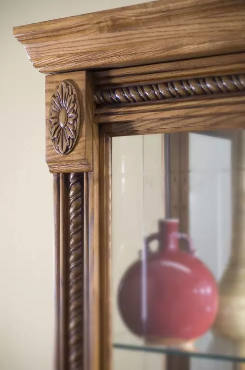20484 Warm Honey Brown Two Way Sliding Door Curio Cabinet