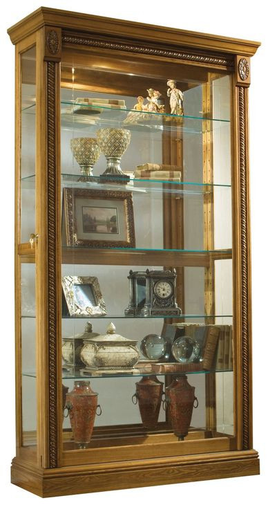 20484 Warm Honey Brown Two Way Sliding Door Curio Cabinet