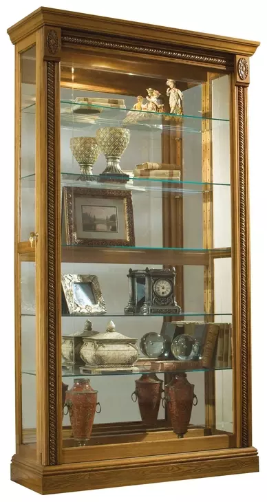 20484 Warm Honey Brown Two Way Sliding Door Curio Cabinet