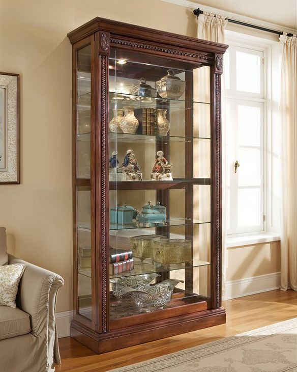 20485 Rich Cherry Two Way Sliding Door Curio Cabinet