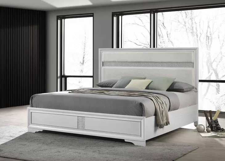 Miranda White King Upholstered Panel Bed