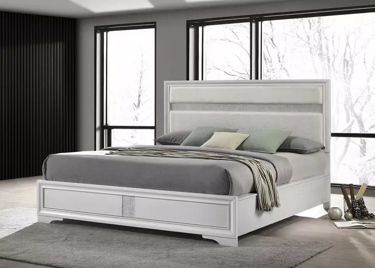 Miranda White California King Upholstered Panel Bed