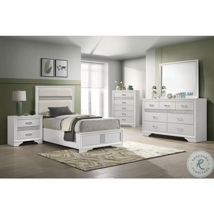 Miranda White Twin Upholstered Panel Bed From Coaster Furniture