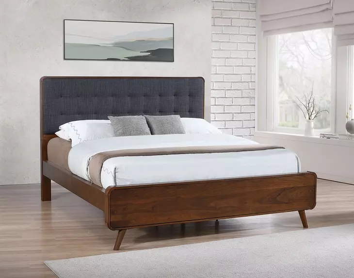 Robyn Dark Walnut and Gray California King Upholstered Platform Bed