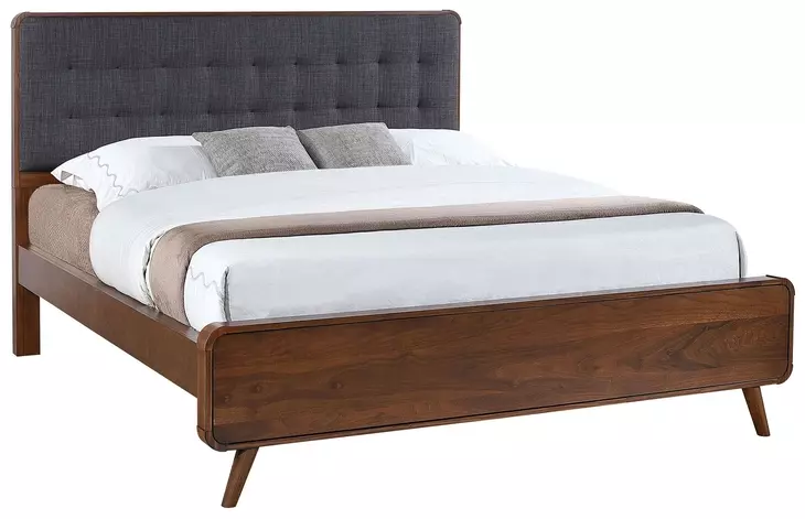 Robyn Dark Walnut and Gray California King Upholstered Platform Bed