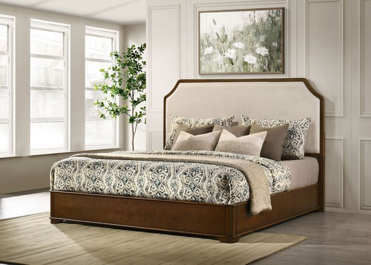 Garland Brown Cherry and Cream King Upholstered Panel Bed