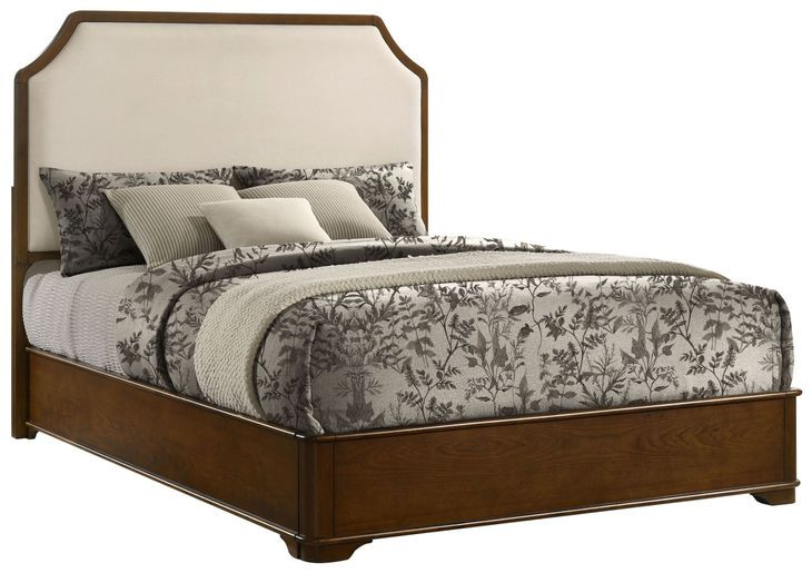 Garland Brown Cherry and Cream Queen Upholstered Panel Bed