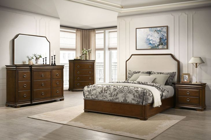 Garland Brown Cherry and Cream Upholstered Panel Bedroom Set