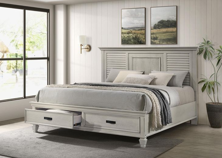 Franco Antique White King Panel Storage Bed