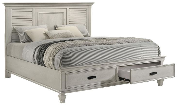 Franco Antique White King Panel Storage Bed