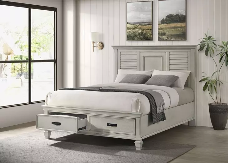 Franco Antique White Queen Panel Storage Bed