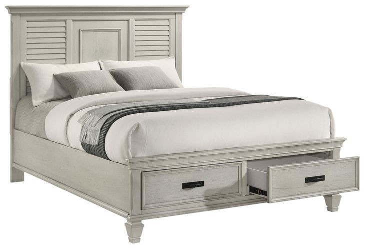 Franco Antique White Queen Panel Storage Bed