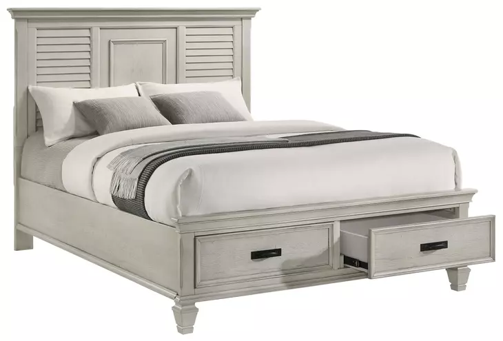 Franco Antique White Queen Panel Storage Bed