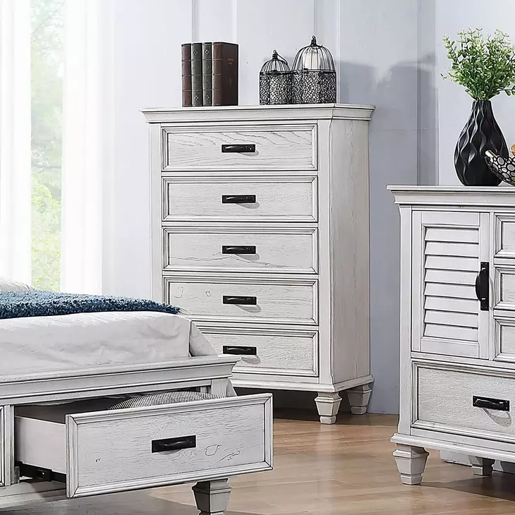Franco Antique White 5 Drawer Chest