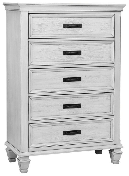 Franco Antique White 5 Drawer Chest