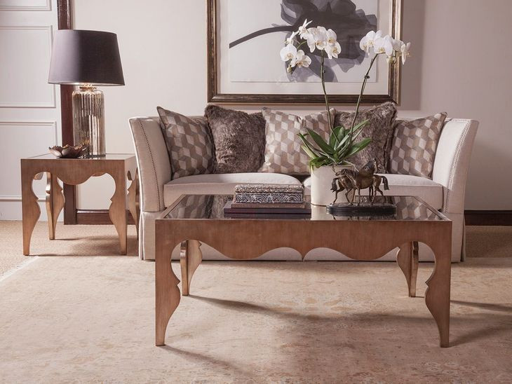 Van Cleef Antiqued Brushed Silver Square Glass Top End Table