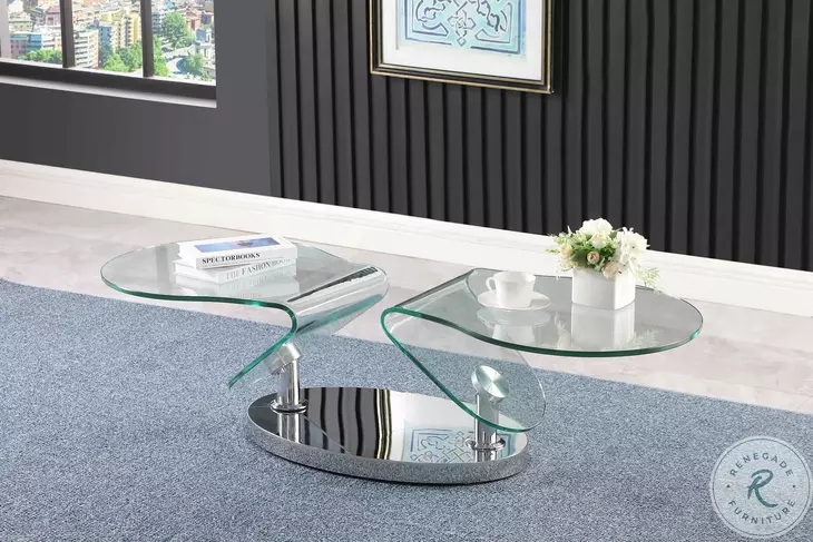 2062 Clear Glass And Polished Stainless Steel Motion Cocktail Table