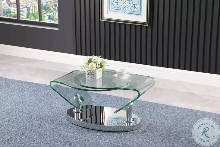 2062 Clear Glass And Polished Stainless Steel Motion Cocktail Table