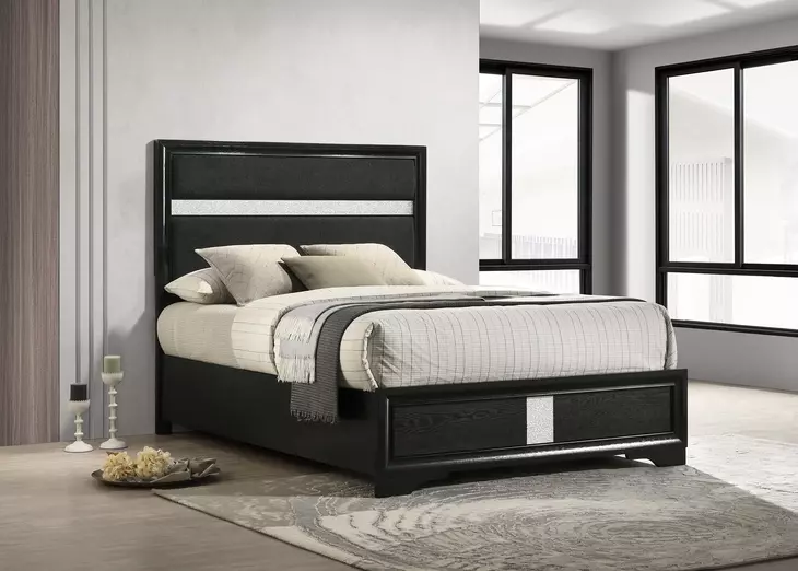 Miranda Black Full Upholstered Panel Bed