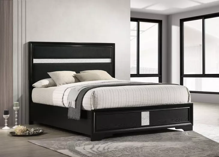 Miranda Black California King Upholstered Panel Bed
