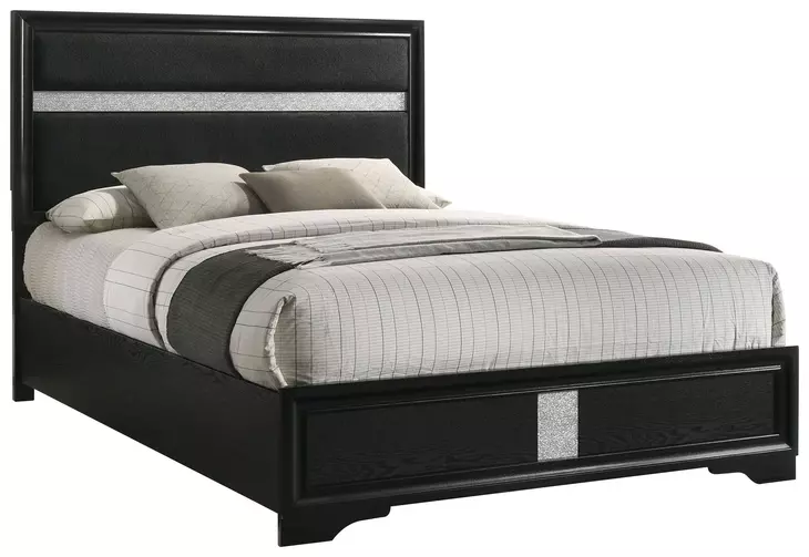 Miranda Black California King Upholstered Panel Bed
