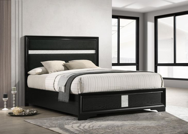 Miranda Black Queen Upholstered Panel Bed